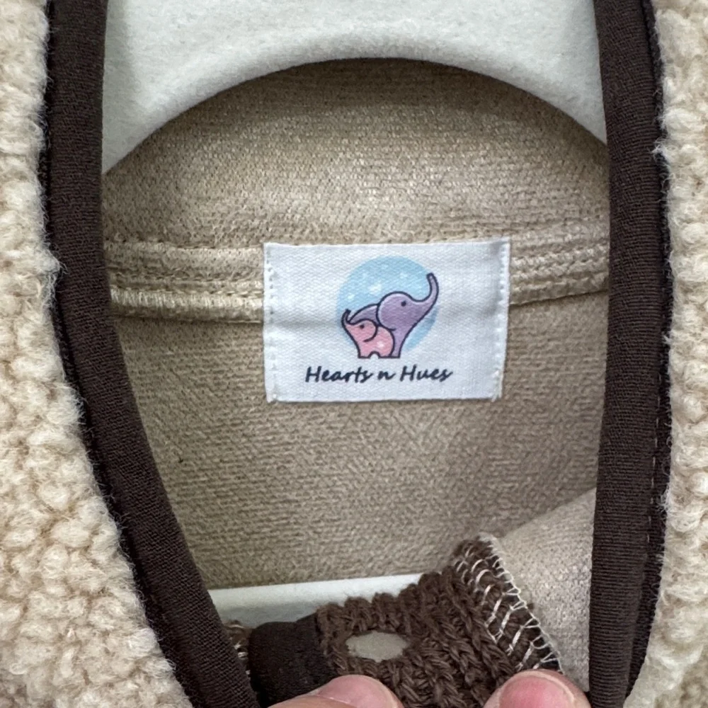 Cozy Kids Sherpa Jacket with Brown Knit Sleeves